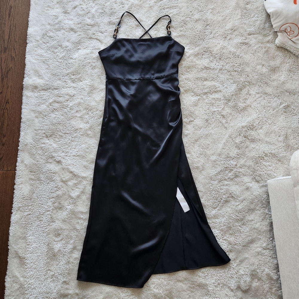 NWT Black Satin Midi Dress by Zara